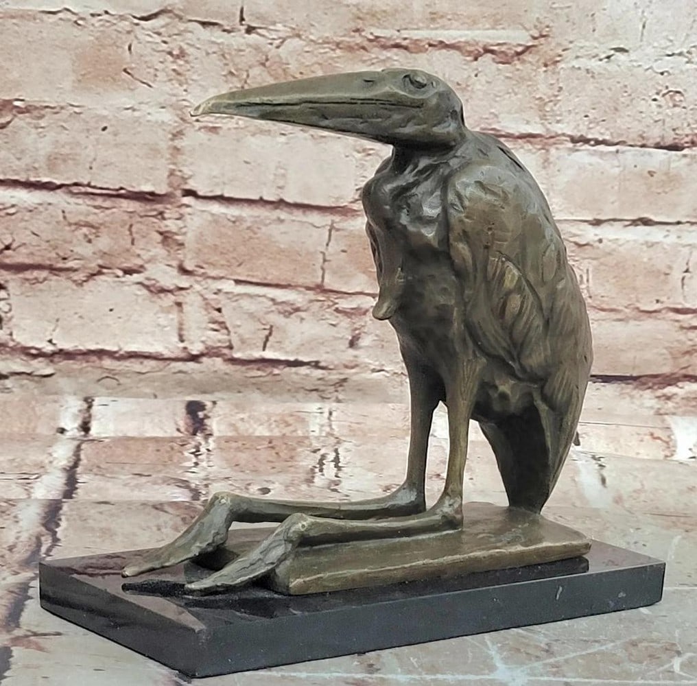 Marabou Stork Bronze Statue - 8" x 7.5": Marabou Stork Bronze Statue - 8" x 7.5" This bronze statue depicts a Marabou stork in a style inspired by Rembrandt Bugatti, capturing the character and posture of the bird with sensitivity an