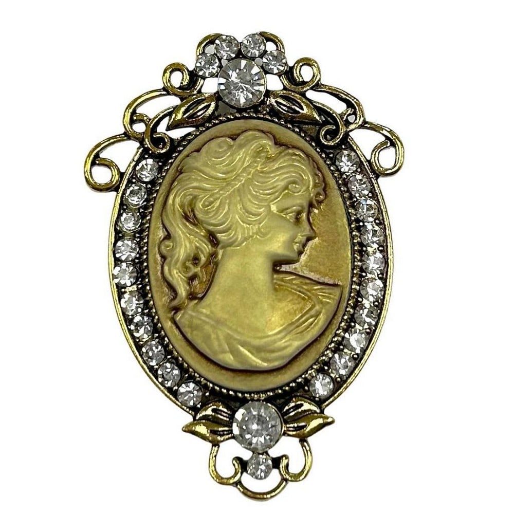 Elegant Silhouetted Semi Precious Cameo Brooch: Elegant Silhouetted Semi Precious Cameo Brooch The centerpiece of this brooch is the meticulously crafted silhouette, an artful representation of grace and poise. The intricate details of the figure