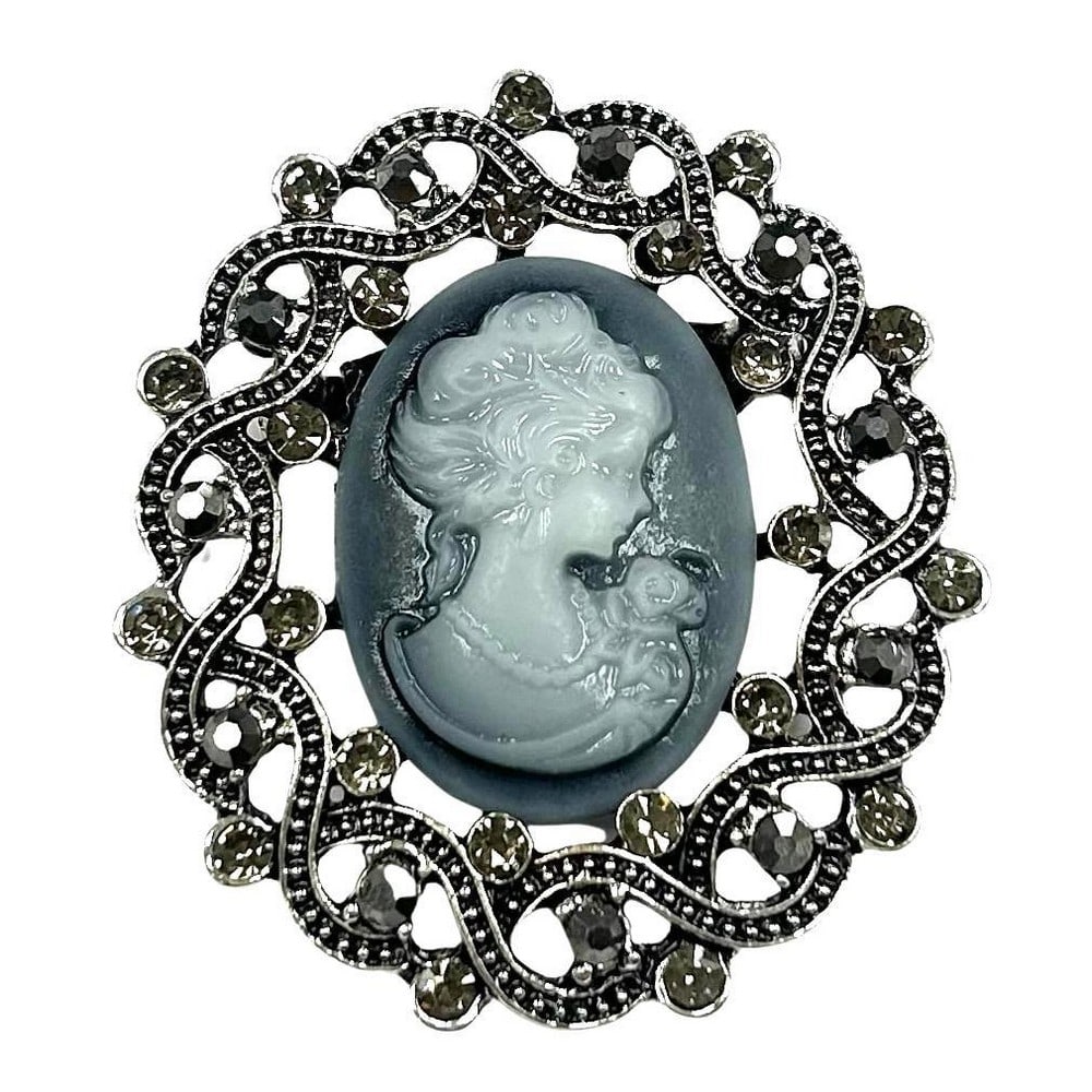 Feminine Grace Rhinestone Cameo Brooch of A Woman: Feminine Grace Rhinestone Cameo Brooch of A Woman This exquisite brooch features a delicately carved silhouette of a woman, capturing her poise and grace in a way that evokes a sense of mystery and