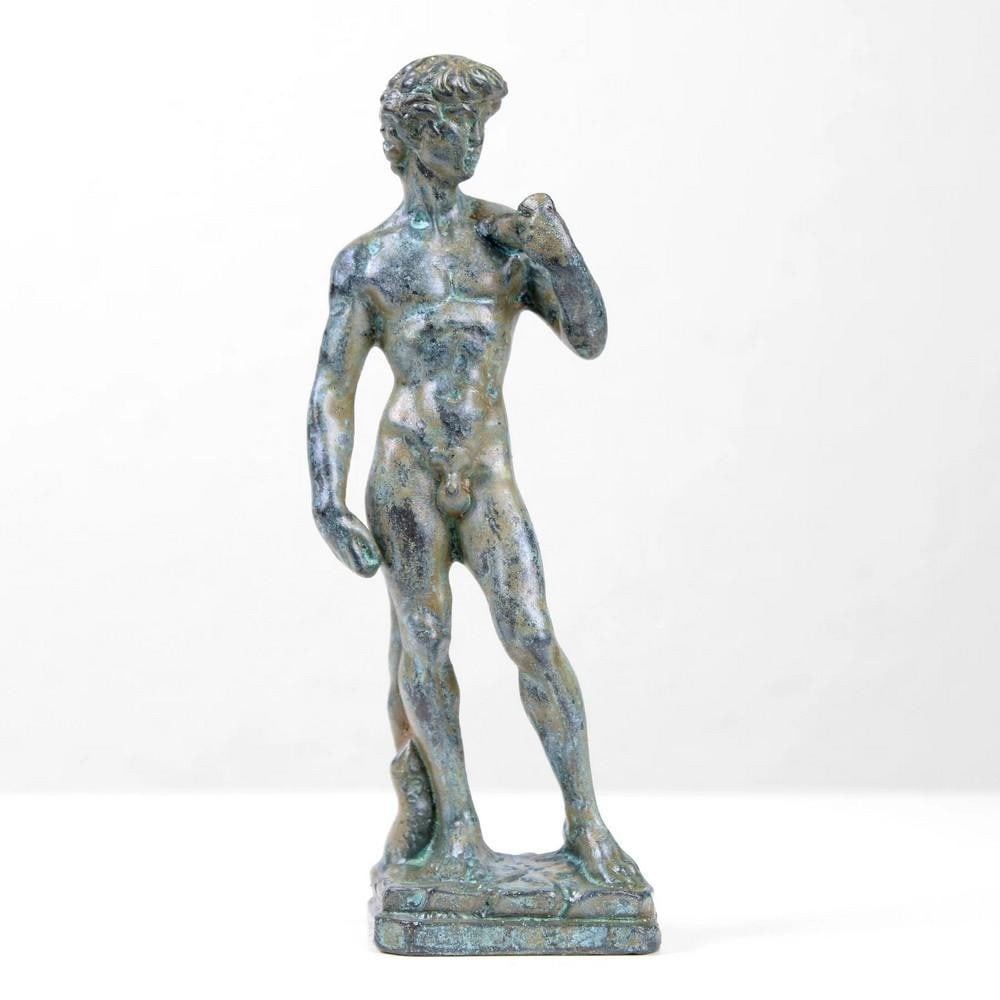 Aged Copper David Statue - After Michelangelo - (1.1lbs): Aged Copper David Statue - After Michelangelo - (1.1lbs) A tribute to Michelangelo's Renaissance masterpiece, this aged copper David statue captures the poise and strength of the Biblical hero.