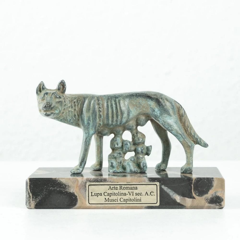 Romulus and Remus with She-Wolf Statue - (0.8lbs): Romulus and Remus with She-Wolf Statue - (0.8lbs) Inspired by the legendary bronze sculpture housed in Rome's Capitoline Museum, this aged copper statue captures the mythic moment of Romulus and