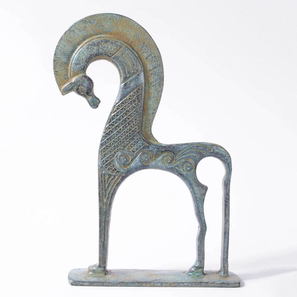 Greek Geometric Horse Bronze Statuette - (1.8lbs): Greek Geometric Horse Bronze Statuette - (1.8lbs) This elegant bronze horse statuette is inspired by archaeological discoveries from ancient Greece, reflecting the geometric style that defined early