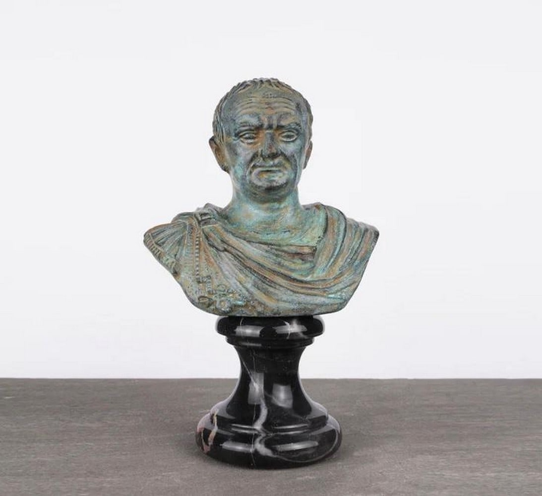 Imperial Resilience: Bust of Vespasian: Imperial Resilience: Bust of Vespasian This impressive green bronze bust of Vespasian embodies the strength and determination of the Roman Emperor who established the Flavian dynasty. The distinctive