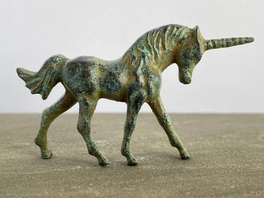 Aged Copper Standing Unicorn Statuette - (0.9lbs) (1 of 4)