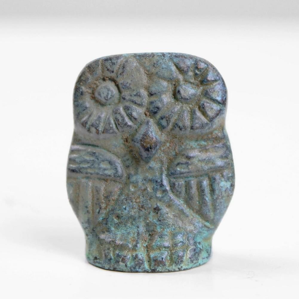 Aged Copper Owl Statue - (0.13lbs): Aged Copper Owl Statue - (0.13lbs) This striking owl statue embodies wisdom, regal silence, and fierce intelligence. Crafted from high-quality copper-zinc alloy using a proprietary hot-casting