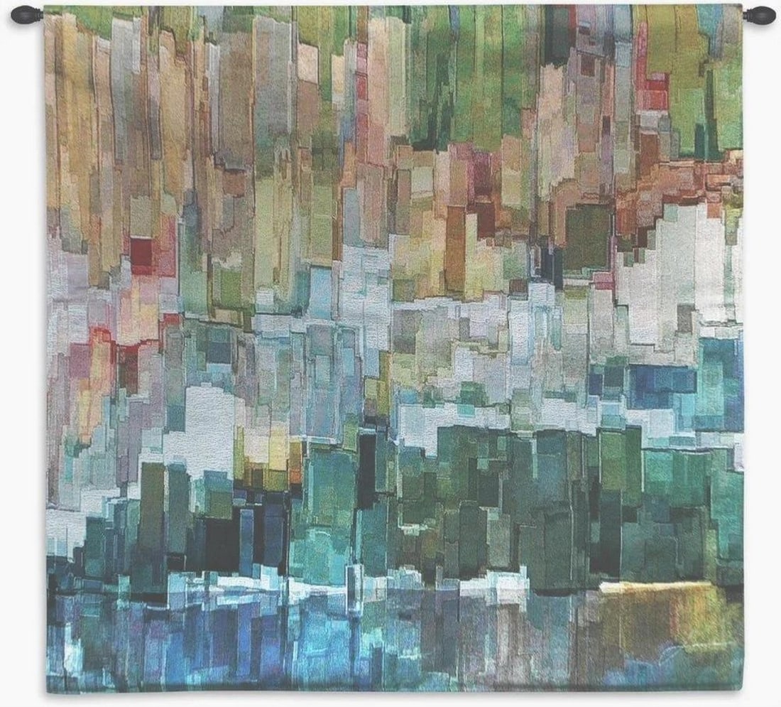 Glacier Bay III Contemporary Inspired Wall Tapestry: Glacier Bay III Contemporary Inspired Wall Tapestry This woven wall tapestry features artwork inspired by James Burghardt's Glacier Bay III, blending natural elements with a contemporary aesthetic. De