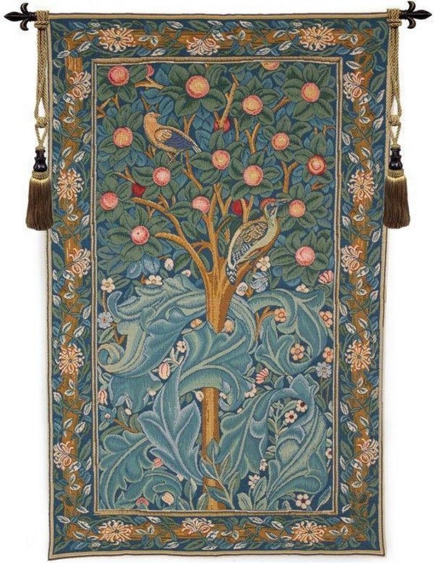 Woodpecker Inspired French Wall Tapestry: Woodpecker Inspired French Wall Tapestry Inspired by William Morris's 1885 'Woodpecker' design, this stunning tapestry captures the story of Picus, the Italian king transformed into a woodpecker from 