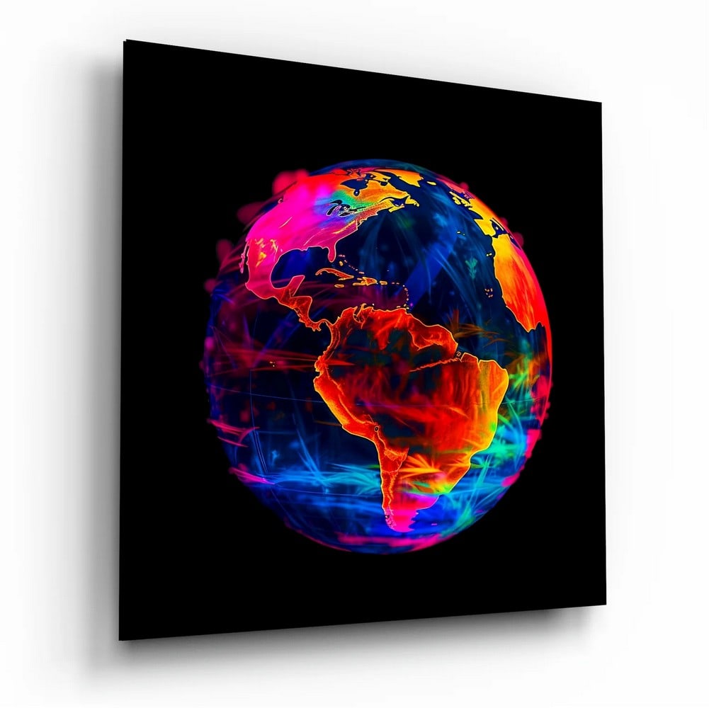 Neon Earthscape Tempered Glass Wall Art - 15" x 15": Neon Earthscape Tempered Glass Wall Art - 15" x 15" This tempered glass wall art features a vibrant and modern composition with striking color contrast and high-definition detail. Produced usi