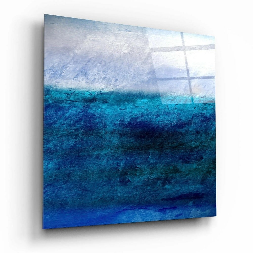 Azure Flow Tempered Glass Wall Art: Azure Flow Tempered Glass Wall Art This tempered glass wall art features a layered abstract composition in rich shades of blue, creating a calm and visually immersive effect. Produced using high-defin