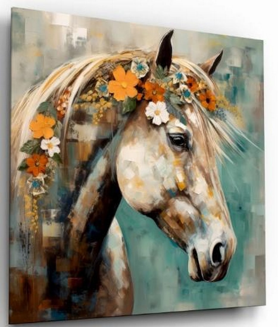 Tempered Glass Wall Art: Painted Grace: Tempered Glass Wall Art: Painted Grace This stunning tempered glass wall art captures the side profile of a horse's head and neck in a painterly, artistic style. Soft brushstrokes highlight the horse'