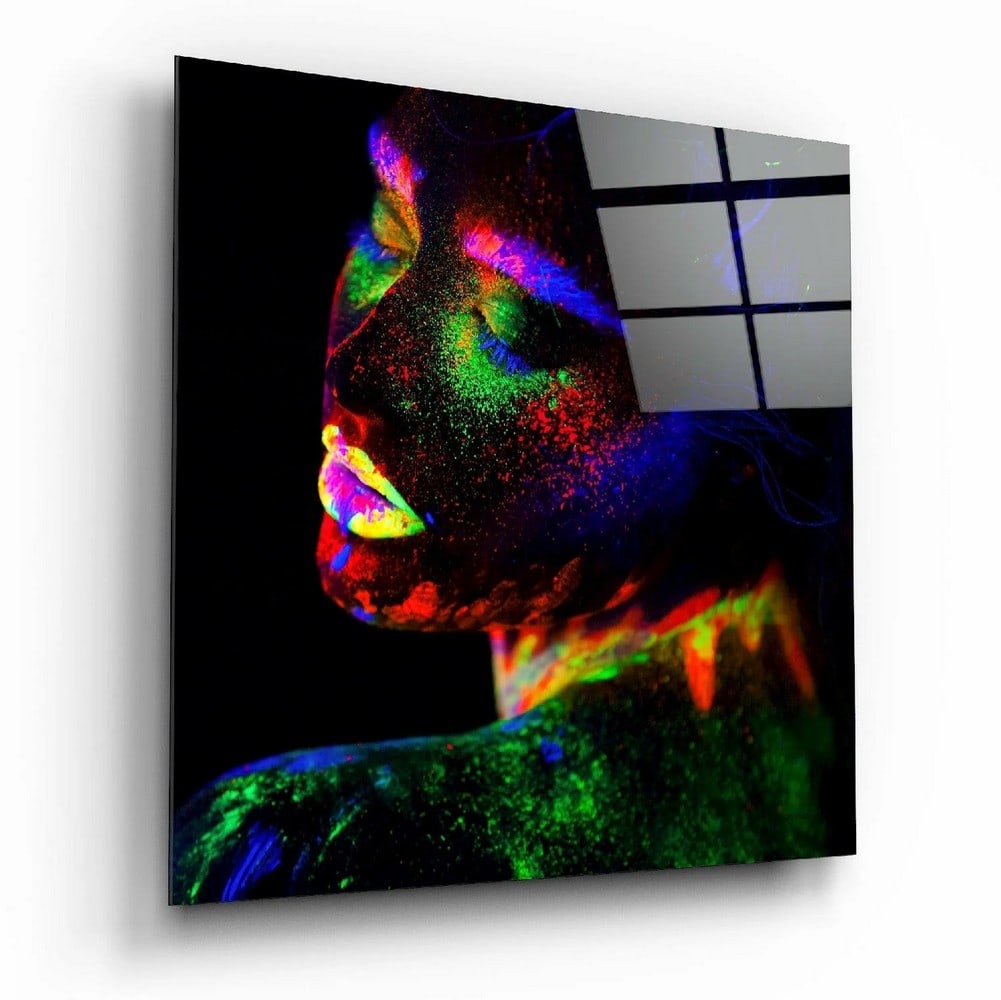 Neon Glam Makeup Tempered Glass Wall Art: Neon Glam Makeup Tempered Glass Wall Art This tempered glass wall art features a vibrant, fashion-inspired composition with bold neon tones and high-definition detail. Produced using advanced UV print
