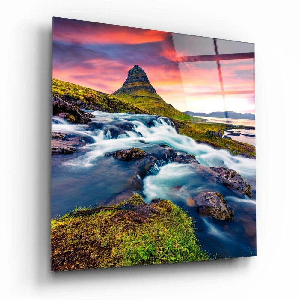 Mountain River Landscape Tempered Glass Wall Art (1 of 2)