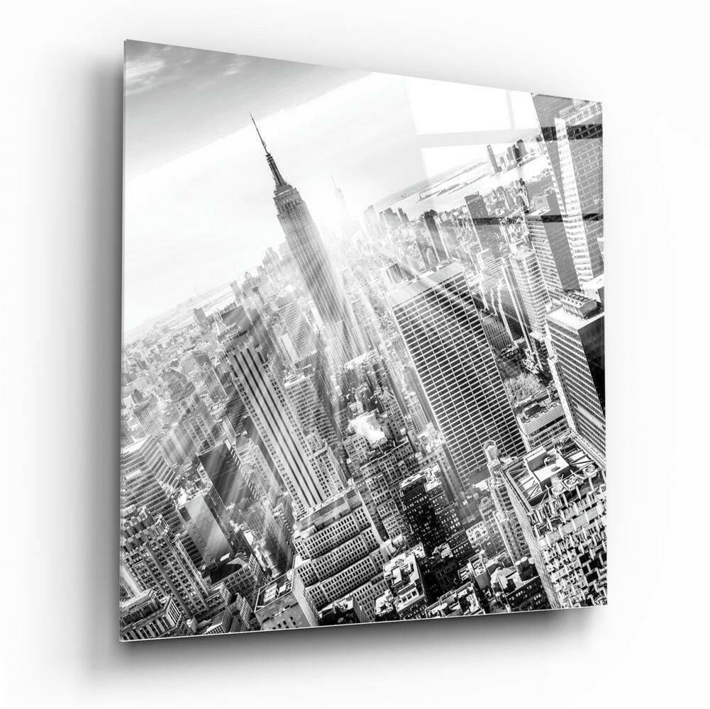 New York Black and White Tempered Glass Wall Art (1 of 2)