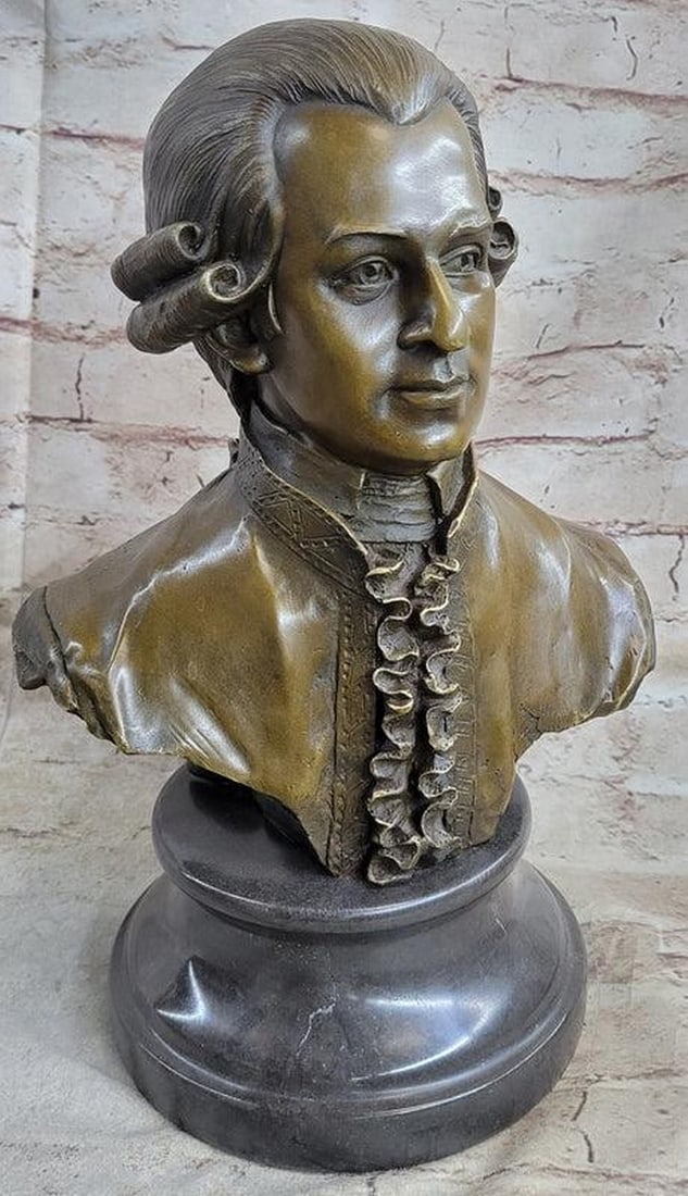 Bronze Bust Statue of the Composer Mozart - 13" x 10": Bronze Bust Statue of the Composer Mozart - 13" x 10" Unveiling an extraordinary bronze sculpture that pays tribute to the prolific and influential composer of the Classical era, Wolfgang Amad