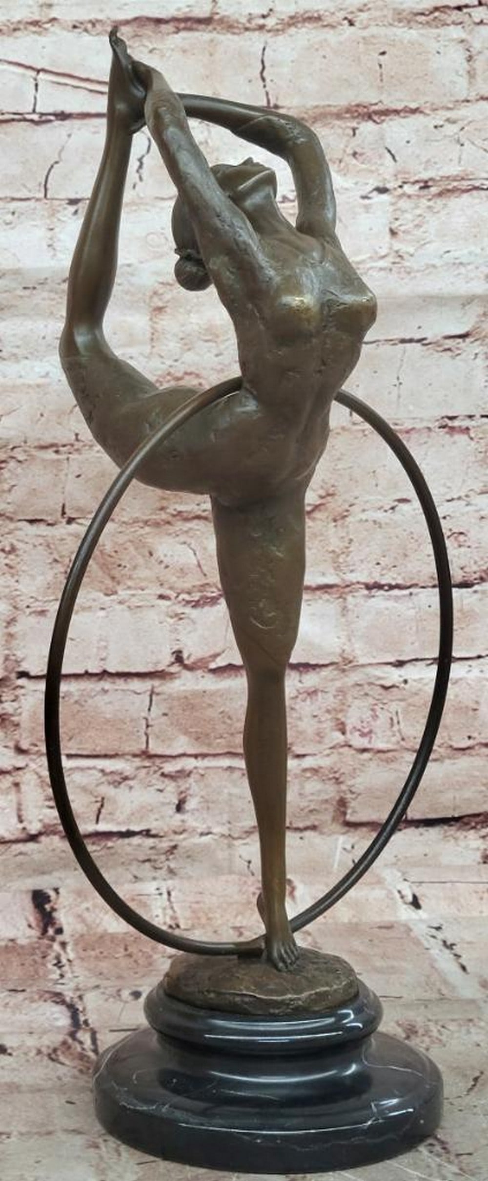 Art Deco Dancer" Original Bronze Sculpture by Cesaro - 15" x 8: "Art Deco Dancer" Original Bronze Sculpture by Cesaro - 15" x 8" This original Art Deco bronze sculpture by Cesaro captures a female dancer in a graceful, acrobatic pose, celebrating m