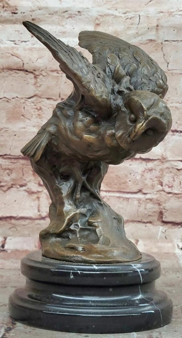 Flying Owl' Bronze Sculpture by Milo - 10" x 5.5": 'Flying Owl' Bronze Sculpture by Milo - 10" x 5.5" This original bronze sculpture by Portuguese artist Miguel Lopez, also known as Milo, depicts a flying owl mid-motion with wings fully extend