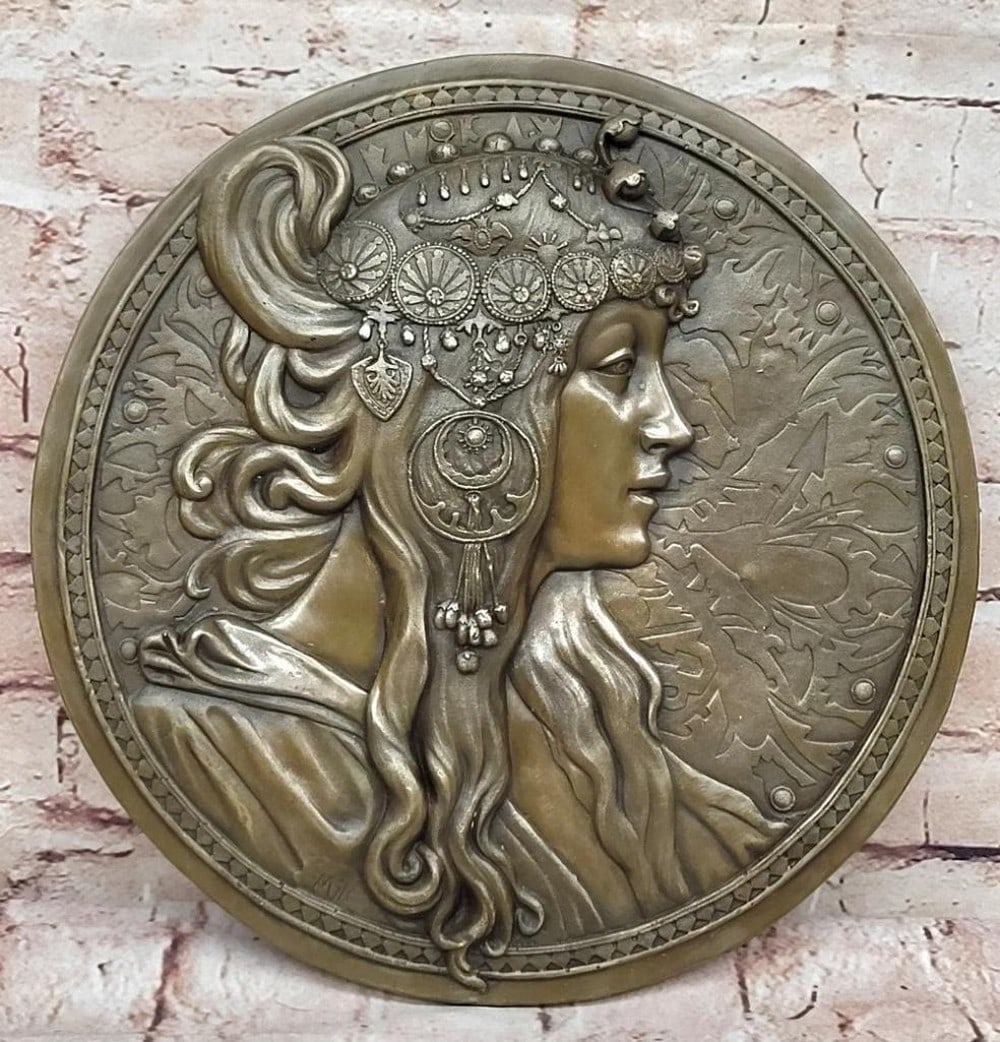 Egyptian Princess Profile Bronze Medallion Wall Sculpture by Milo - 12" x 12" (1 of 6)