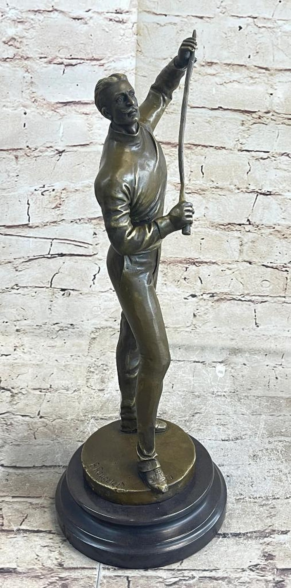 B.Rougelet Inspired Young Fencer Bronze Sculpture - 16" x 8": B.Rougelet Inspired Young Fencer Bronze Sculpture - 16" x 8" This beautiful study of a young gentleman about to engage in a fencing duel exhibits the highest quality in bronze sculpture. Note 