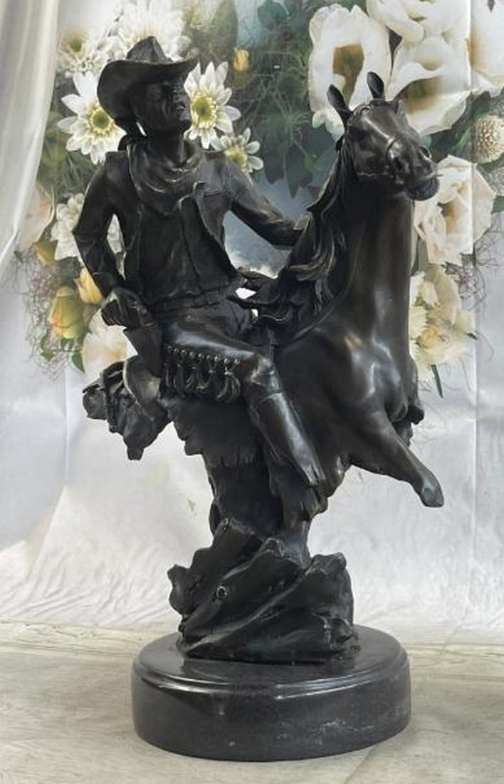 Rebel Rider Abstract Outlaw Cowboy Bronze Sculpture: Rebel Rider Abstract Outlaw Cowboy Bronze Sculpture Bold and untamed, this is a striking abstract modern art bronze sculpture depicting a dynamic cowboy outlaw on horseback, gun in hand and spirit unb