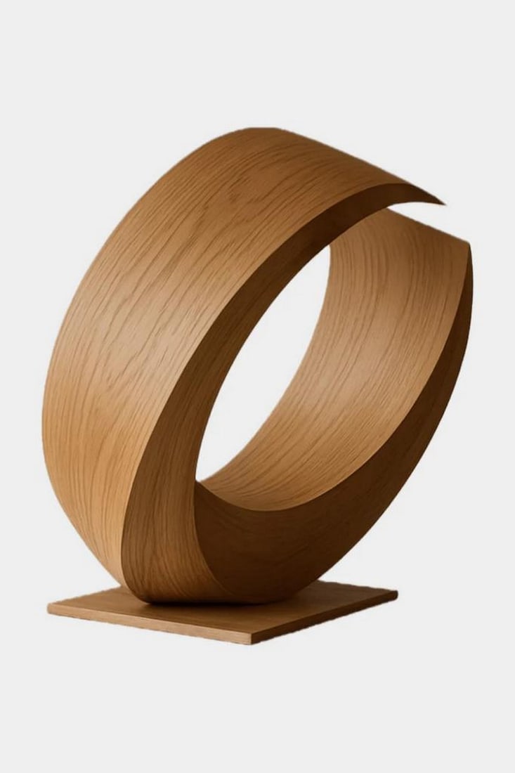 Infinite Flow Loop' Wooden Abstract Sculpture: 'Infinite Flow Loop' Wooden Abstract Sculpture A hand-carved wooden sculpture formed as a continuous looping band, gracefully twisting into a circular shape that evokes movement and infinity. The smoo