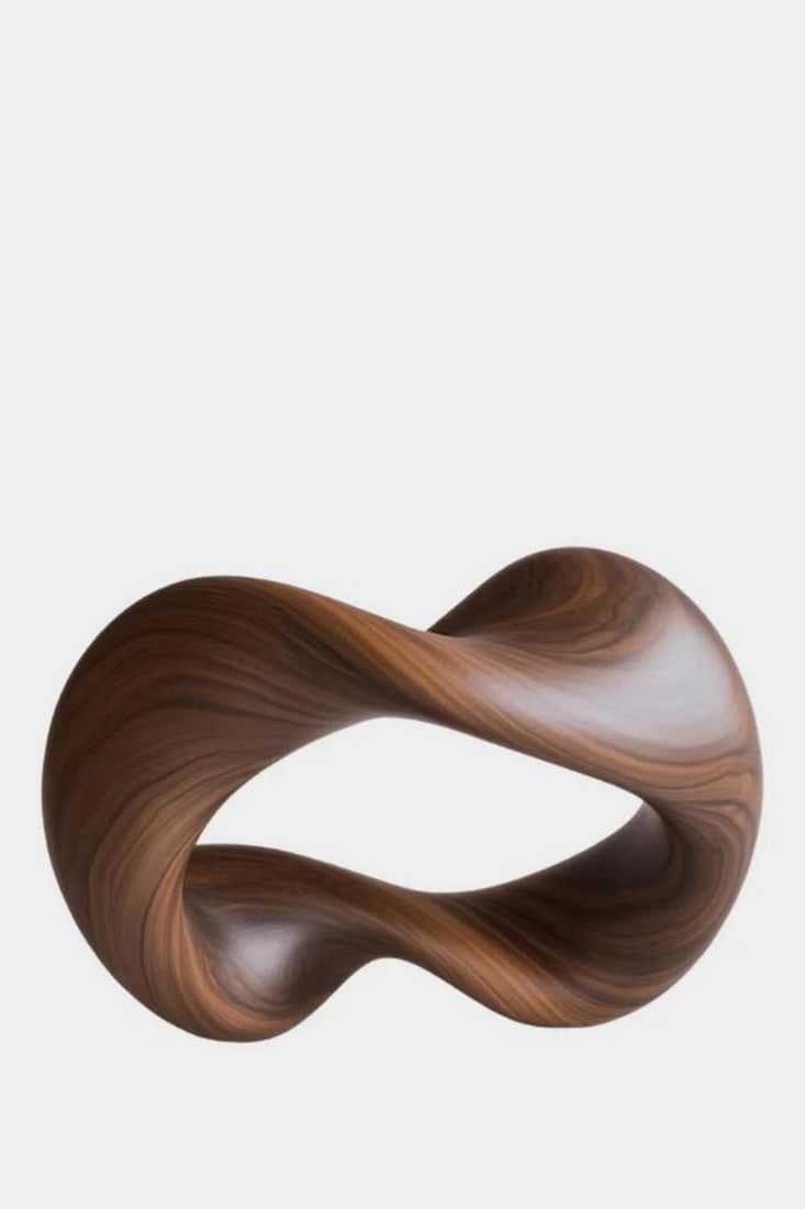 Fluid Infinity Form' Wooden Abstract Sculpture: 'Fluid Infinity Form' Wooden Abstract Sculpture A hand-carved wooden sculpture shaped into a continuous, flowing loop that evokes the concept of infinity and endless movement. The smooth, undulating c