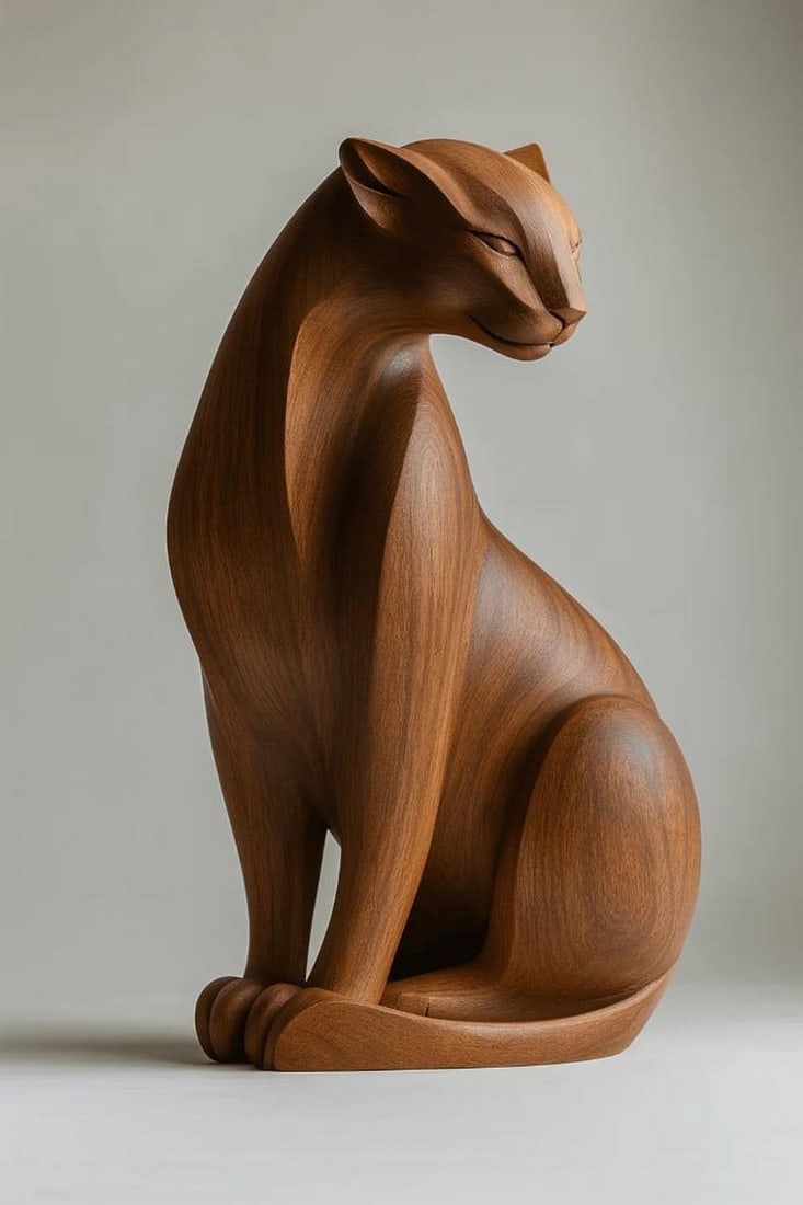 Spirit of the Savannah' Hand-Carved Cheetah Wood Sculpture: Spirit of the Savannah' Hand-Carved Cheetah Wood Sculpture A finely crafted wooden sculpture that captures the cheetah's sleek elegance and natural power. Its fluid form and poised stance reflect spee