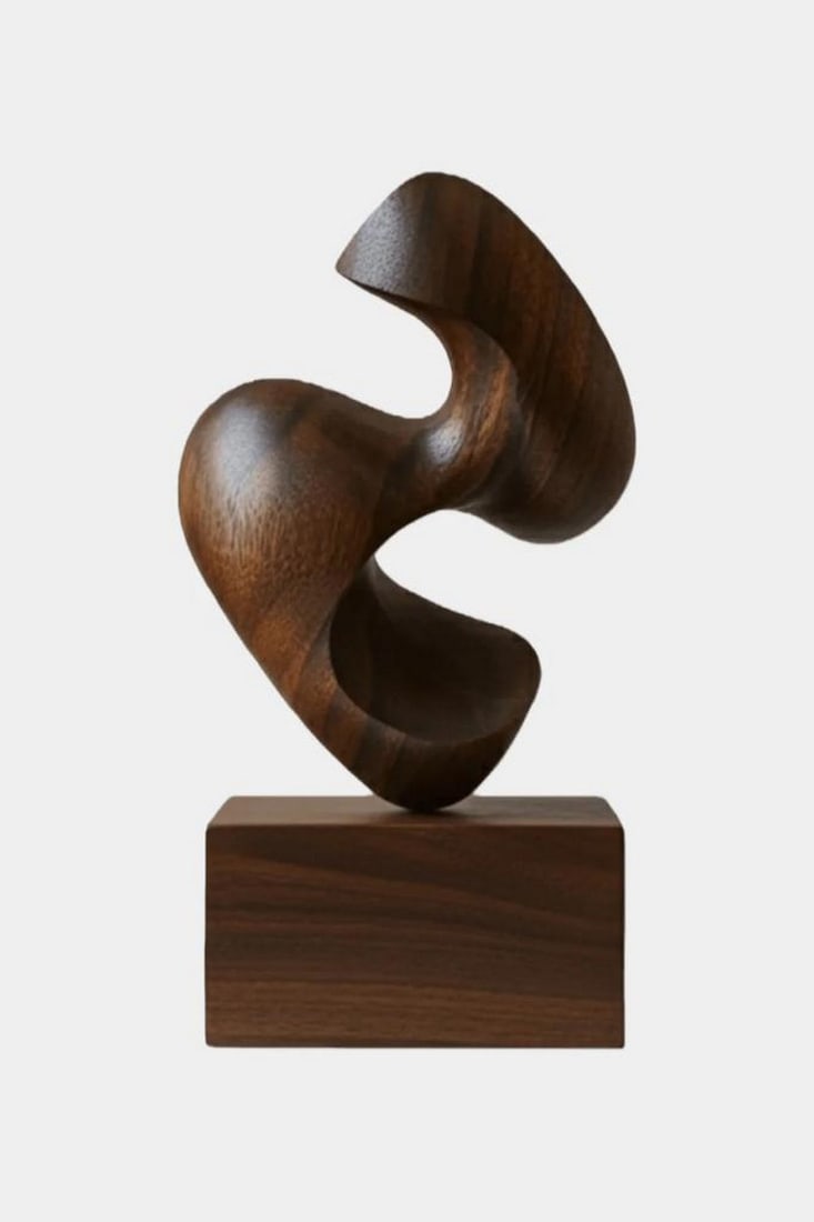 Spiral Bloom - Twisting Form Wooden Sculpture: Spiral Bloom - Twisting Form Wooden Sculpture A refined wooden sculpture that captures motion and elegance through its fluid, spiraling form. With smooth curves that twist and rise, this piece evokes