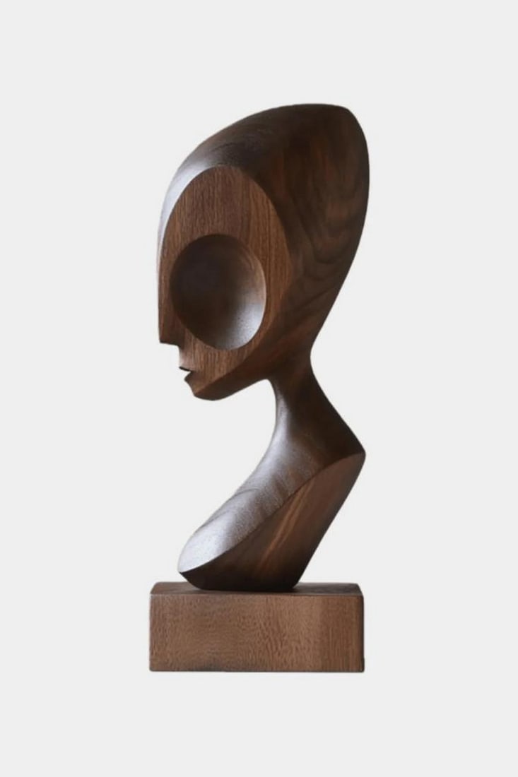 Silent Gaze - Abstract Wooden Bust Sculpture (1 of 3)