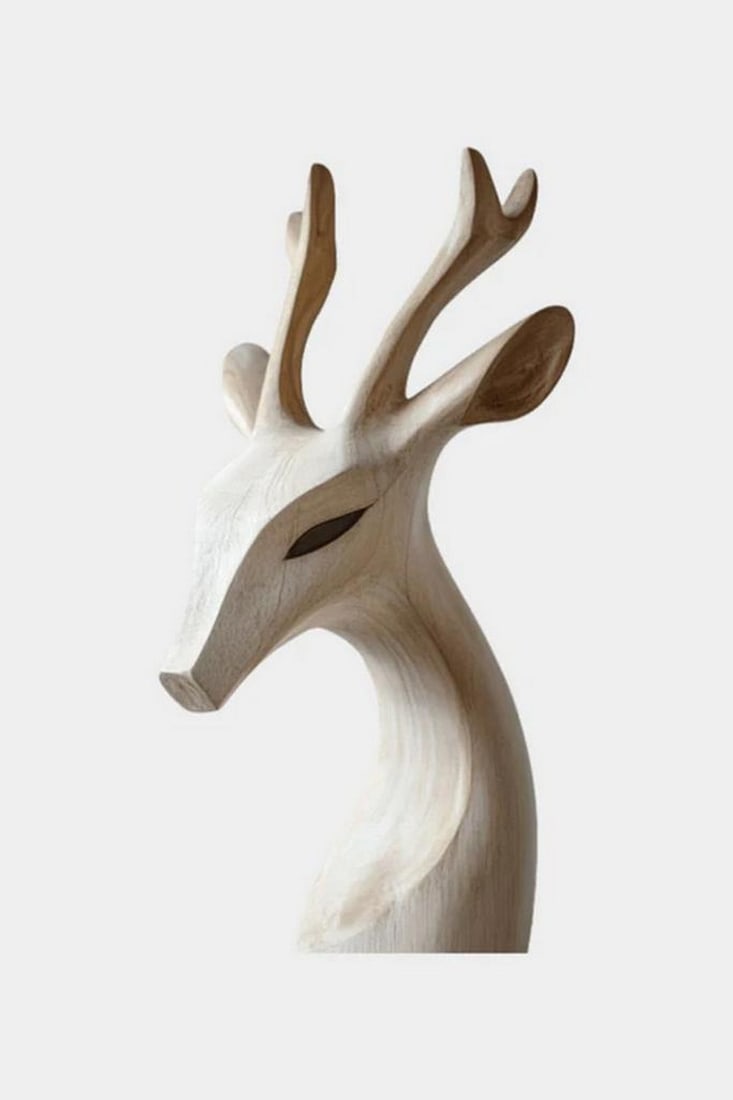 Elegance in Stillness' Stylized Deer Sculpture: 'Elegance in Stillness' Stylized Deer Sculpture A refined sculpture capturing the quiet grace of a deer through minimalist design and smooth contours. With elongated antlers, a slender neck, and a
