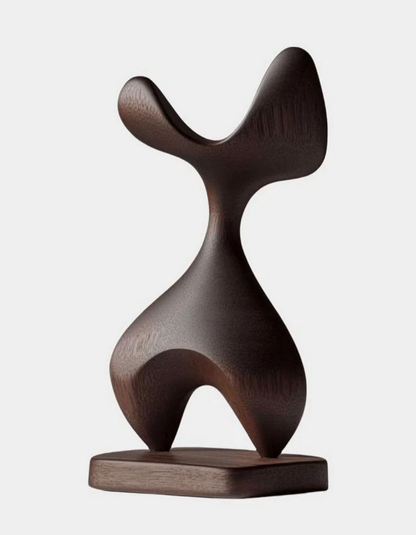 Woven Essence' - Organic Abstract Wood Sculpture: Woven Essence' - Organic Abstract Wood Sculpture This elegant abstract sculpture is expertly carved from richly toned wood, featuring flowing, interwoven curves that evoke a sense of movement and bala