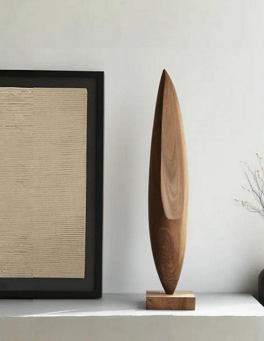 Carved Abstract Wooden Form on Rectangular Base - 2