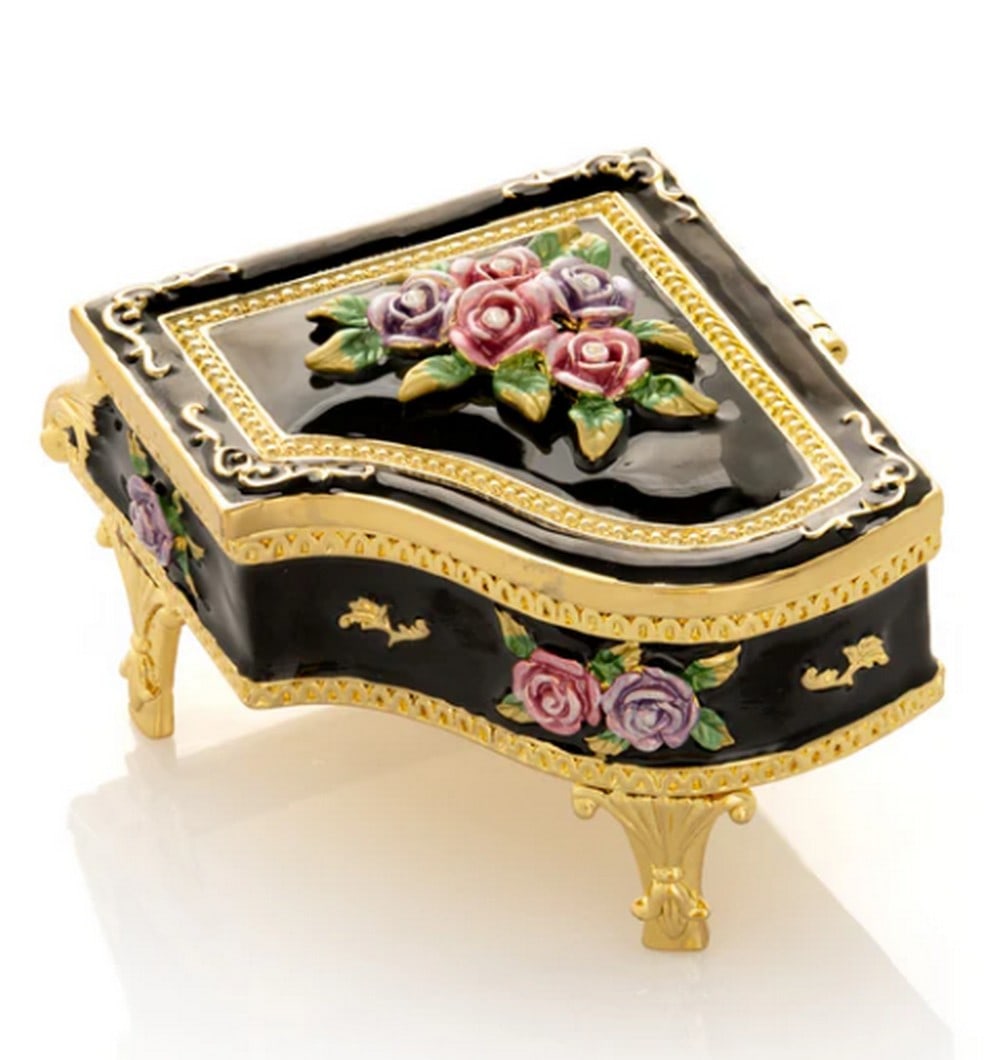 Floral Melody Black Piano Trinket Box: Floral Melody Black Piano Trinket Box Each crystal is carefully selected and artistically arranged on every piece. Each item is painted by hand using a unique procedure that combines a distinctive ena