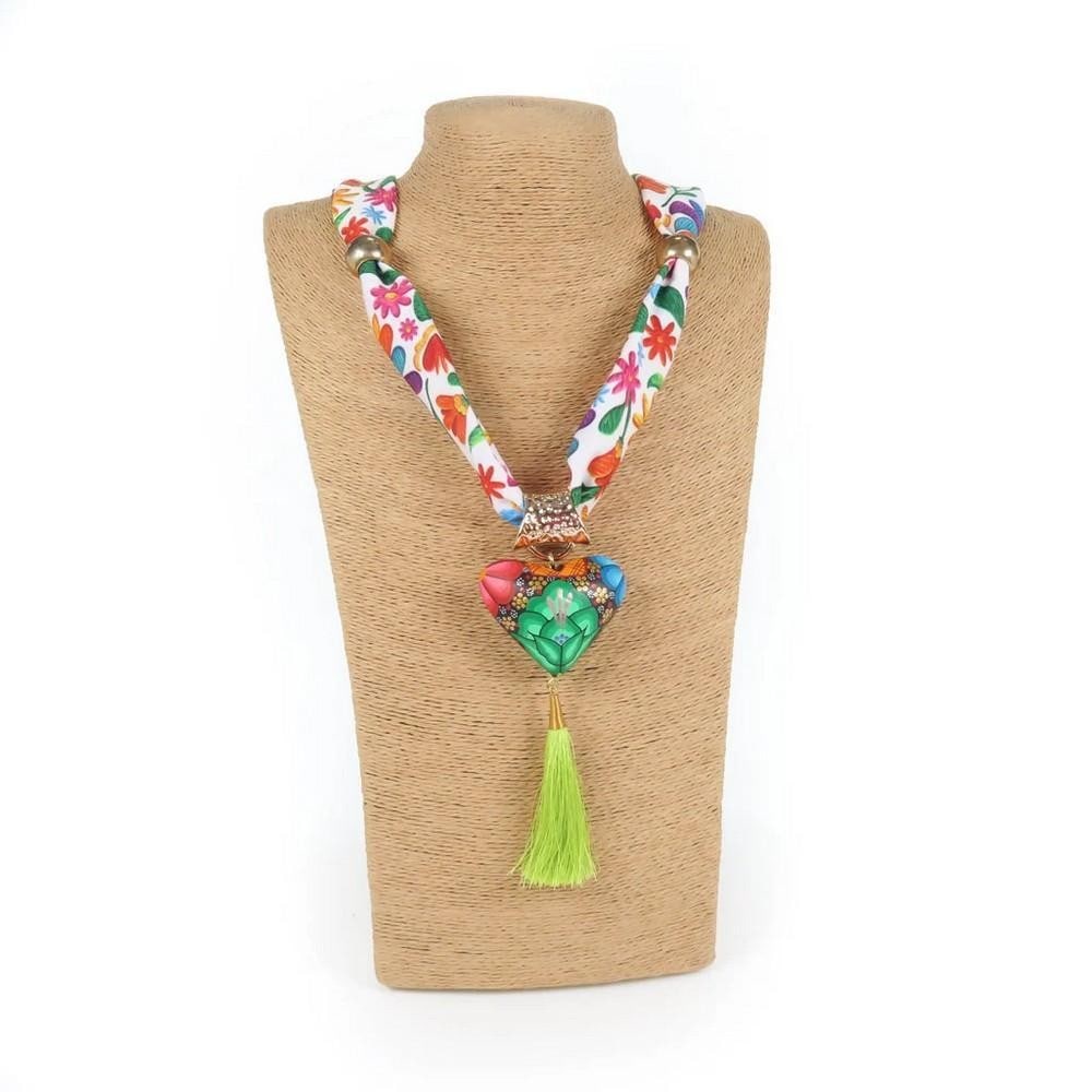 Oaxacan Alebrije Wood Carving Heart & Flowers Necklace (1 of 3)