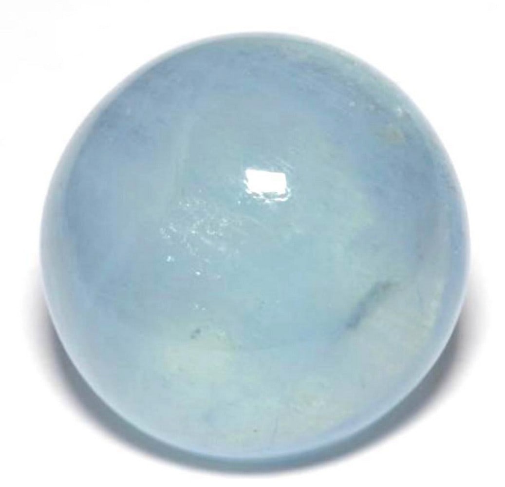 17.0ct Round Pale Powder Blue Aquamarine Cabochon Stone: 17.0ct Round Pale Powder Blue Aquamarine Cabochon Stone Aquamarine is generally paired with metals like silver or white gold when set in fine jewellery. The colour combination works well together and