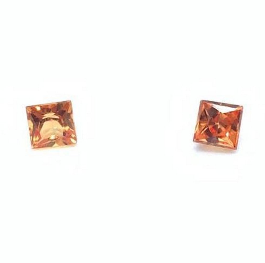 0.46ct Square Cut Orange Sapphire Gemstone Pair: 0.46ct Square Cut Orange Sapphire Gemstone Pair Size: 3mm x 3mm Total Carat Weight: 0.46ct Individual Carat Weight: 0.23ct Treated: Yes - Beryllium Diffusion Origin: Thailand Please view photos for fu