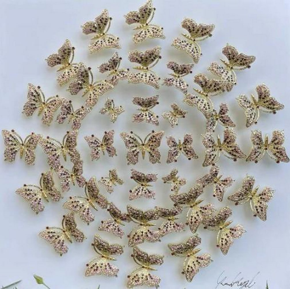 Whispering Wings Circle Wall Art: Whispering Wings Circle Wall Art This delicate handmade piece captures the quiet elegance of transformation and unity. Whispering Wings Circle features a graceful arrangement of purple butterflies in
