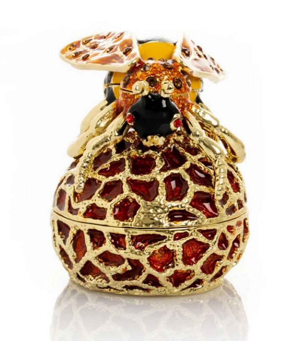 Golden Hive Treasure Trinket Box: Golden Hive Treasure Trinket Box This beautifully handcrafted enamel-painted trinket box is adorned with handpicked Austrian crystals and finished with your choice of 24K gold or 925 silver plating.