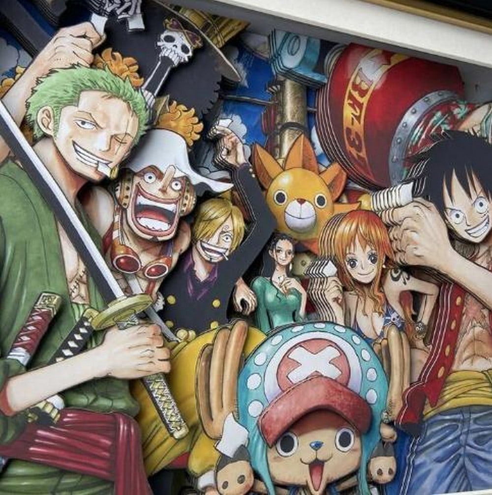 3D Paper Art Featuring One Piece Characters in White Frame: 3D Paper Art Featuring One Piece Characters in White Frame Set sail with this beloved crew in this vibrant 3D paper art piece, featuring the iconic characters from One Piece brought to life in layered