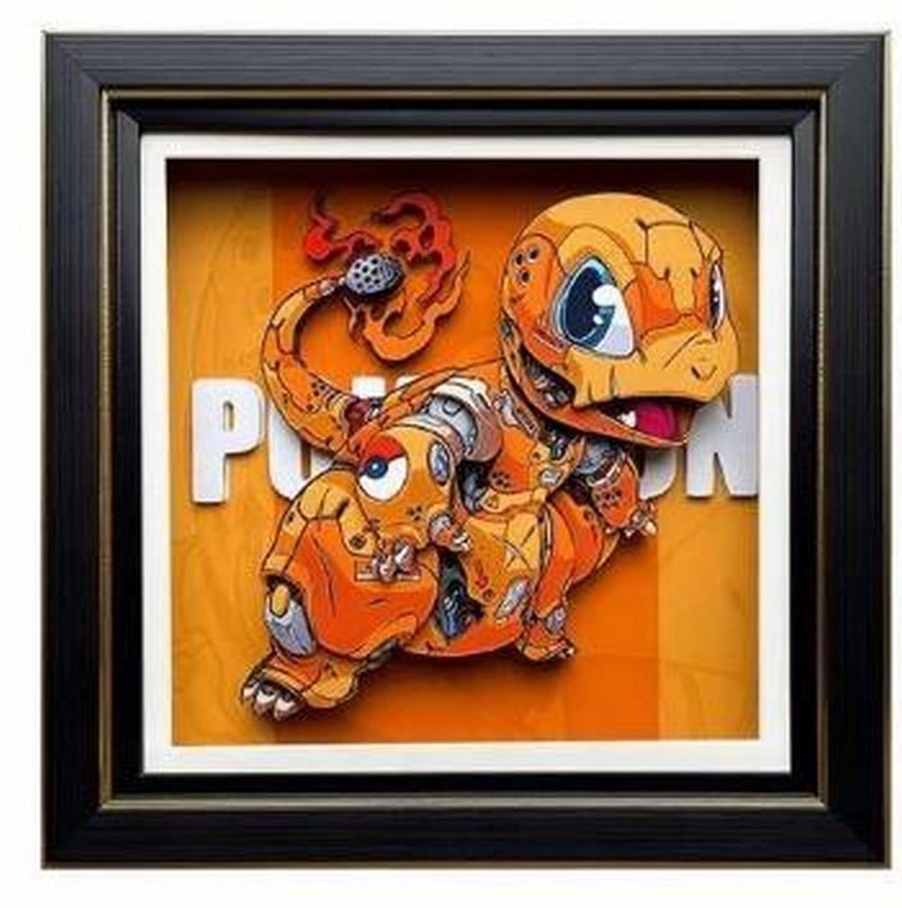 Mecha Charmander 3D Paper Art in Black & Gold Frame (1 of 4)