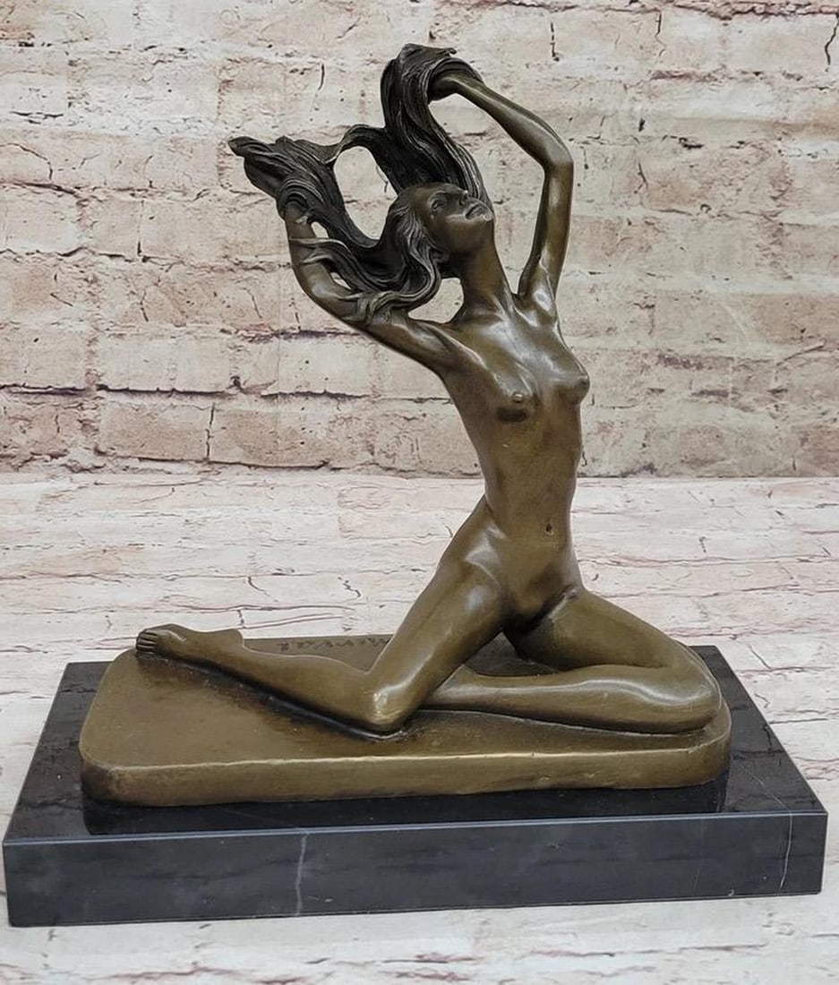Sculptors Muse: Inspired Bronze Sculpture of a Free Spirited Woman Posing by C. Mirval - 12" x 9.5": Sculptors Muse: Inspired Bronze Sculpture of a Free Spirited Woman Posing by C. Mirval - 12" x 9.5" Presenting an exquisite bronze sculpture capturing the spirit of an artist's muse. This mesm