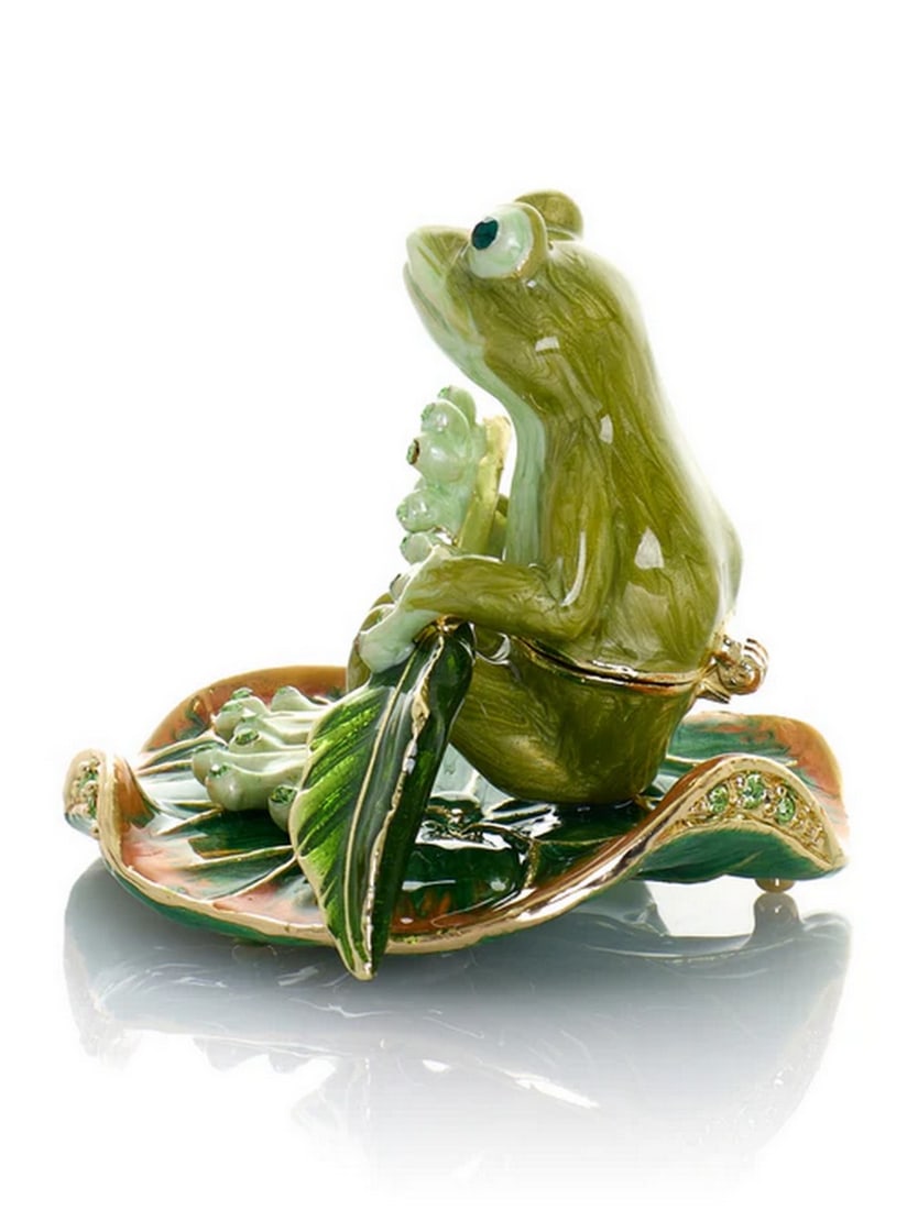 Frog Rowing Leaf Enamel Trinket Box - 4