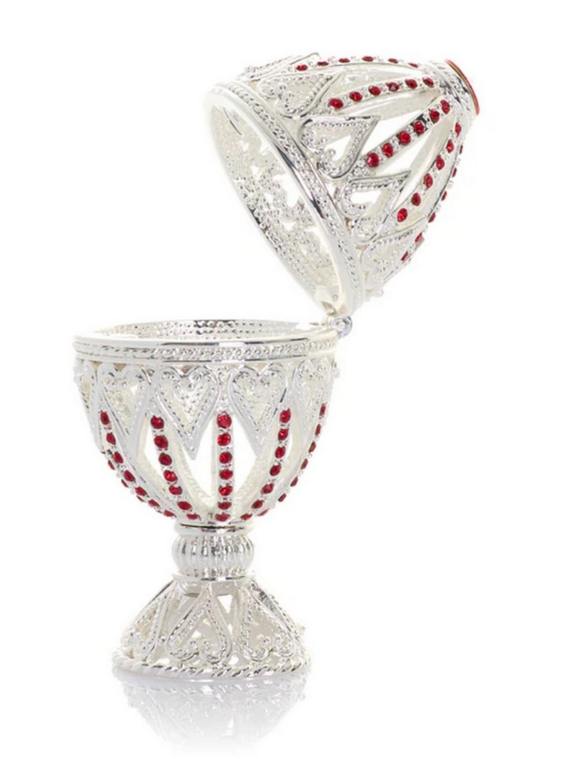 Silver Easter Heart Crystal Egg Trinket Box - 4