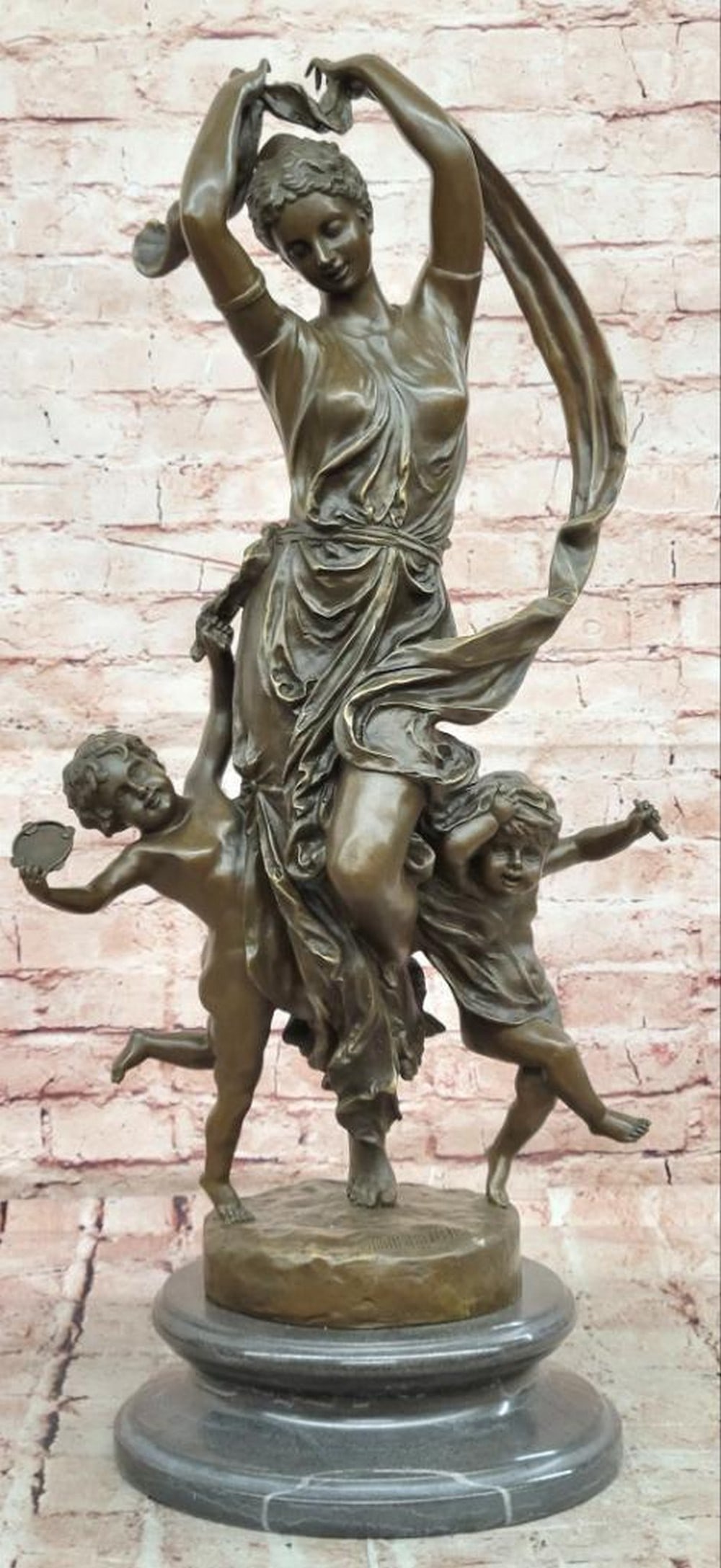Carrier-Belleuse French Art Deco ''Festival Bound'' Bronze Sculpture Reproduction - 26'' x 12'': Carrier-Belleuse French Art Deco ''Festival Bound'' Bronze Sculpture Reproduction - 26" x 12" This bronze sculpture depicts a figure in a forward-moving, graceful pose, emphasizing elegance, mov