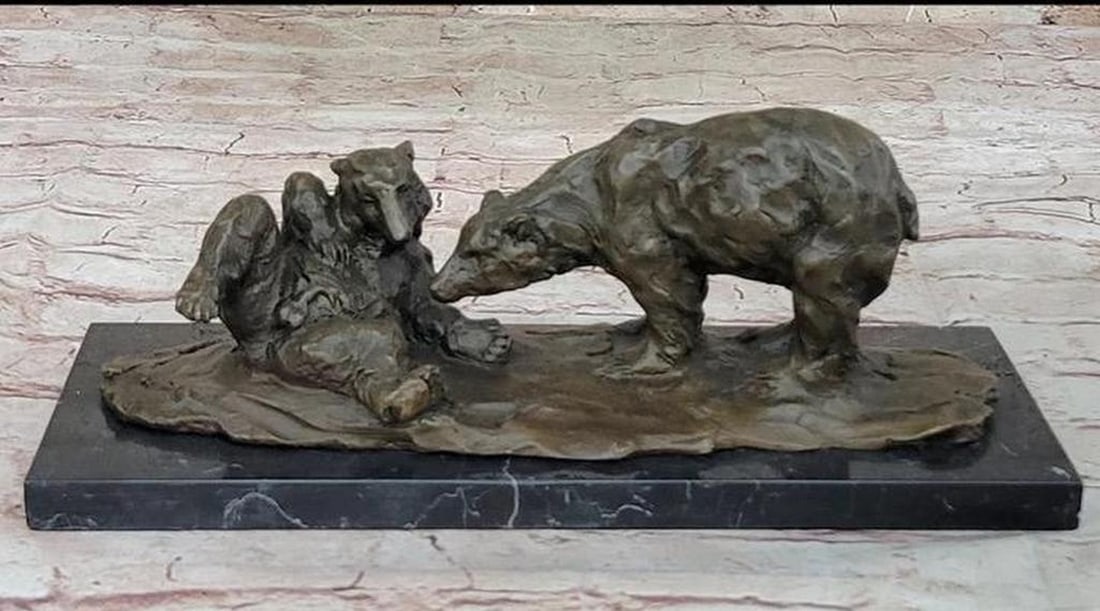 Mother Bear Comforting Comforting Cub Bronze Statue - 5.5'' x 13.5'': Mother Bear Comforting Comforting Cub Bronze Statue - 5.5" x 13.5" Crafted with precision using the lost wax method, this sculpture beautifully captures the essence of maternal love in the wild.