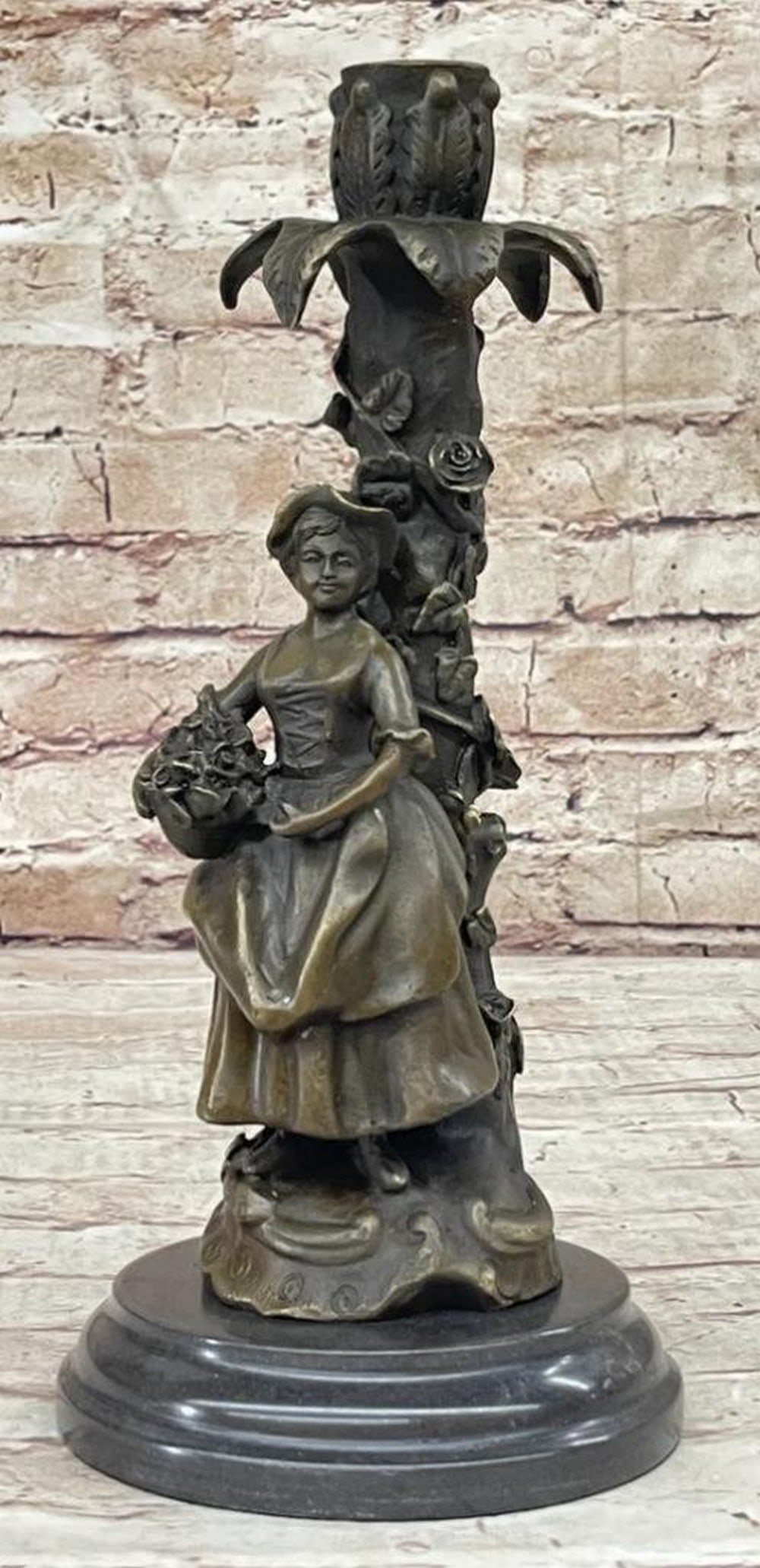 Maiden's Flower Basket Candle Holder Original Bronze Sculpture Signed by Evan Stone - 12'' x 5'': Maiden s Flower Basket Candle Holder Original Bronze Sculpture Signed by Evan Stone - 12" x 5" " Maiden s Flower Basket Candle Holder Bronze Sculpture by Evan Stone" invites you to experie