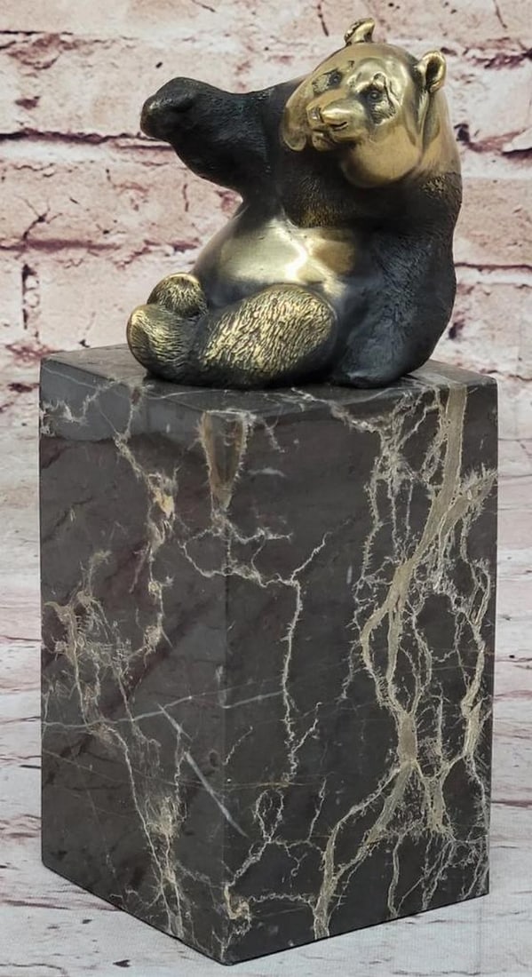 Milo's Serene Harmony: Original Signed Bronze Panda Sculpture on Marble Base - 9'' x 3'': Milo s Serene Harmony: Original Signed Bronze Panda Sculpture on Marble Base - 9" x 3" Milo s Serene Harmony: Bronze Panda Sculpture," a masterpiece by the skilled Portuguese sculptor Milo. T