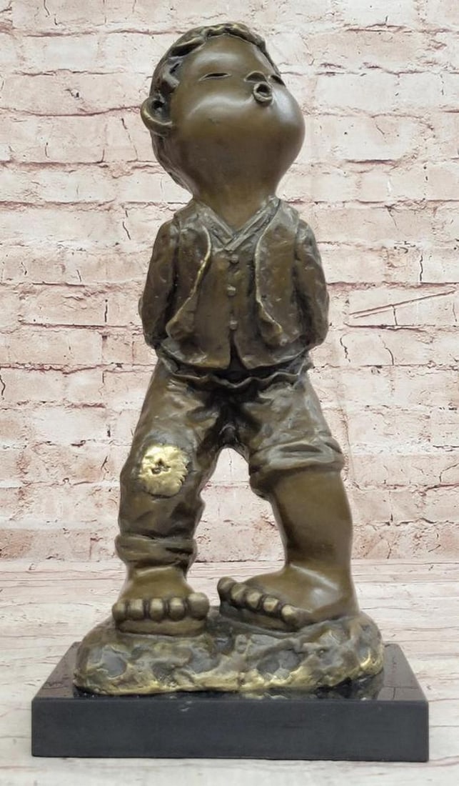 Miguel Lopez Chinese Boy Signed Original Bronze Sculpture on Marble Base - 14.5'' x 7'': Miguel Lopez Chinese Boy Signed Original Bronze Sculpture on Marble Base - 14.5" x 7" Miguel Lopez Chinese Boy Bronze Sculpture" is a captivating masterpiece that encapsulates the essence of 
