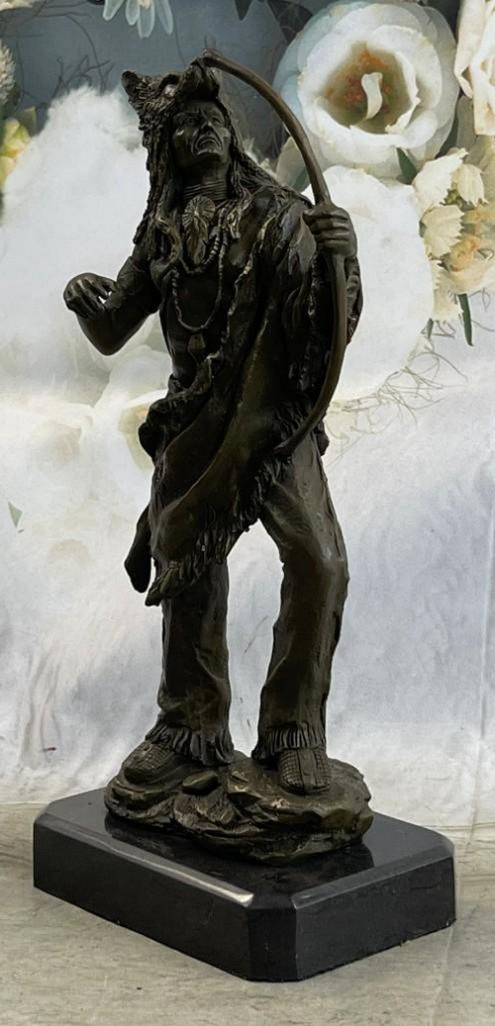 Mohican Warrior Chief Bronze Sculpture: Mohican Warrior Chief Bronze Sculpture This impressionistic sculpture of the Indian chief instills a since of pride, respect, and honor. He holds his bow tightly next to him ready to defend his people
