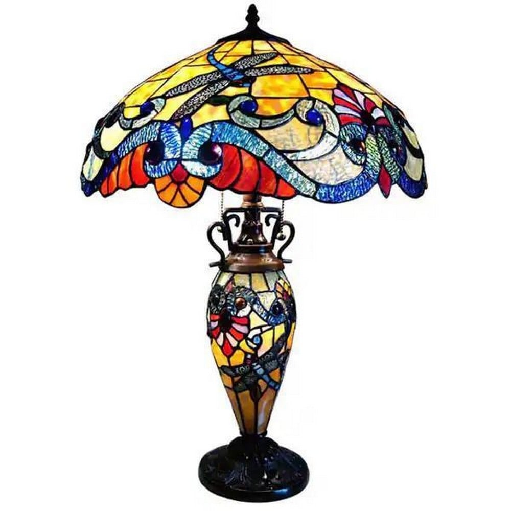 Tiffany-Inspired Dragonfly Three-Light Table Lamp (1 of 3)