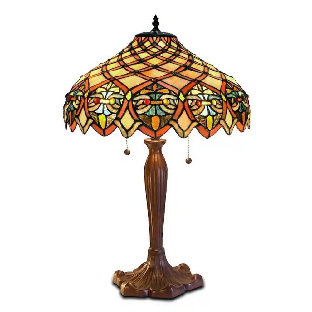Stained Glass Orange Style Tiffany Lamp: Stained Glass Orange Style Tiffany Lamp Add a burst of color to a room with this handcrafted table lamp. Tiffany-style shade produce a red-orange glow for traditional beauty, and the brown metal base